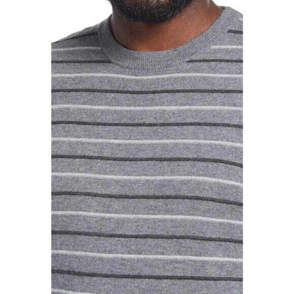 Nordstrom Sweater Mens Shop 2XL Gray Stripe Regular Fit Merino Wool Blend NWT - Picture 3 of 7